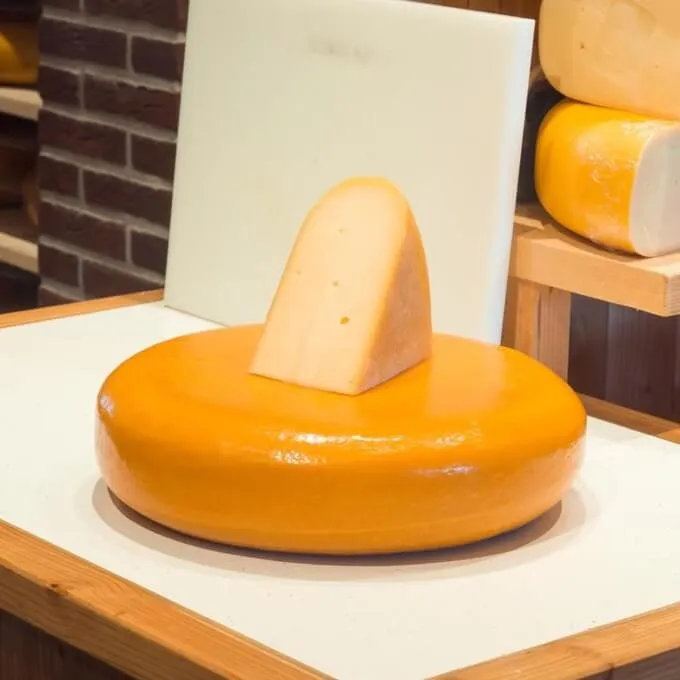 Old Gouda wheel with a wedge cut
